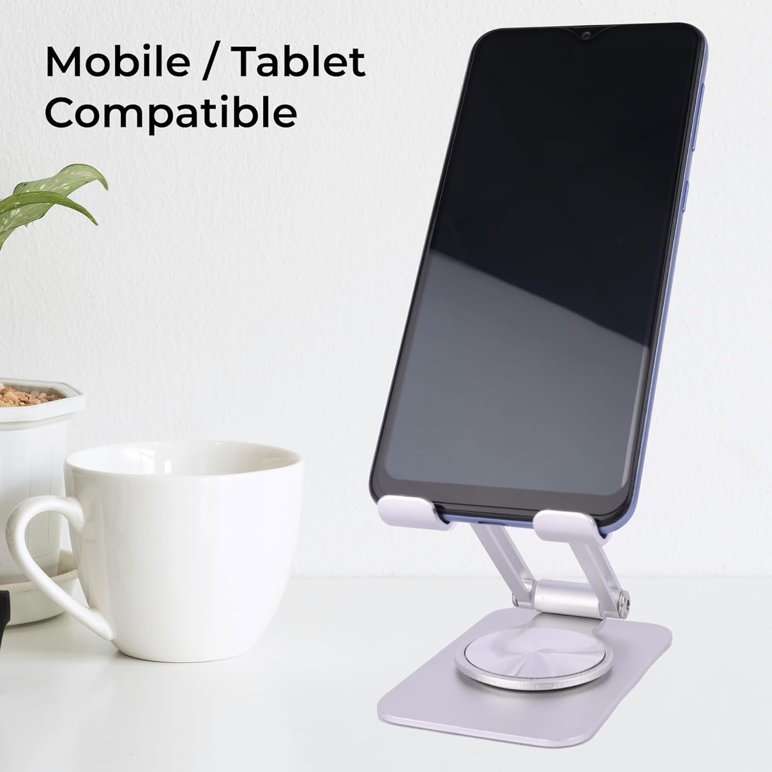 ZEBRONICS MTS150 Mobile Holder with a smartphone placed on it, demonstrating compatibility.