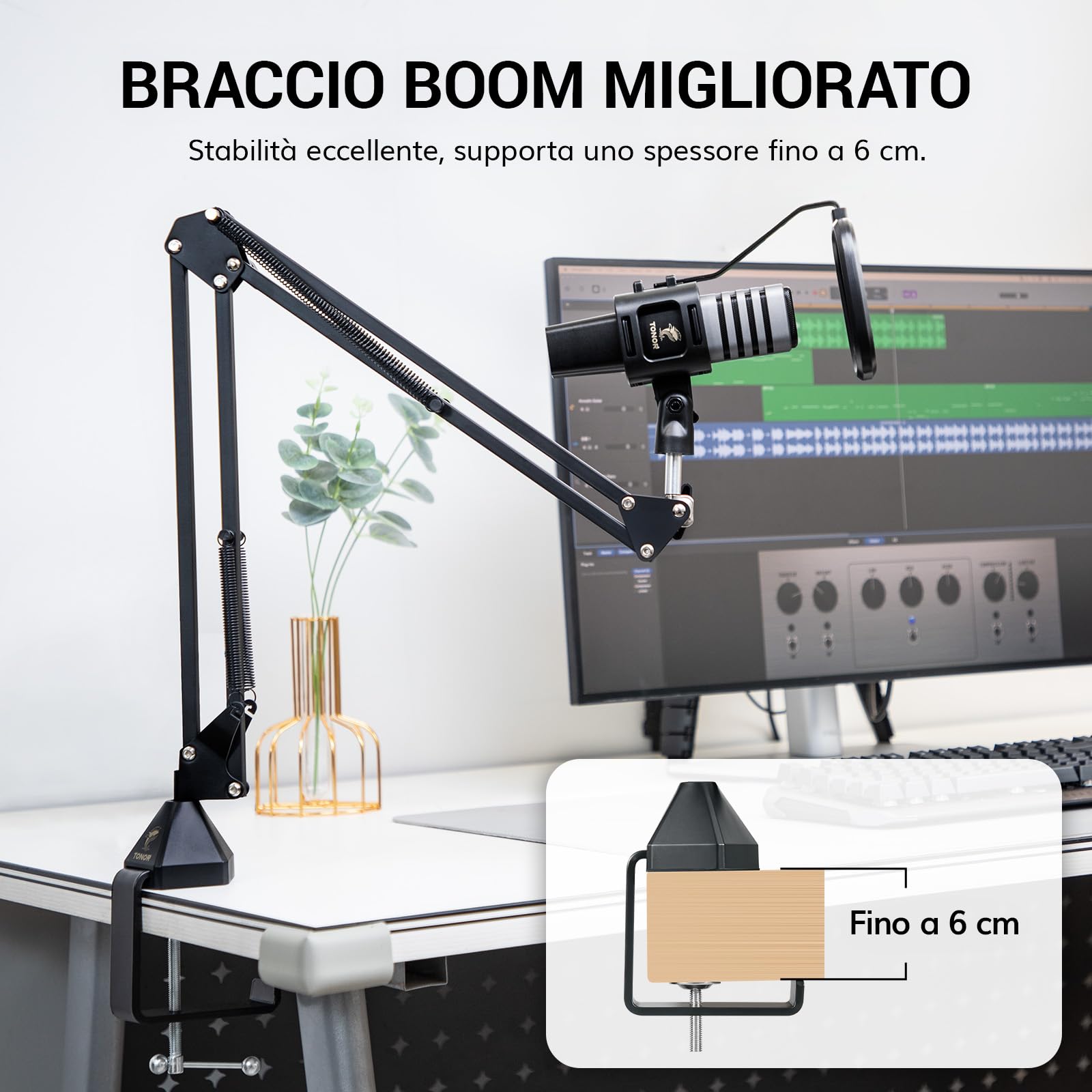 TONOR PC microfono USB kit, set microfono a condensatore cardioide per recording di podcast, gaming, streaming, canto, voice over, microfono da studio con supporto regolabile a braccio, 200 cm,TC30+
