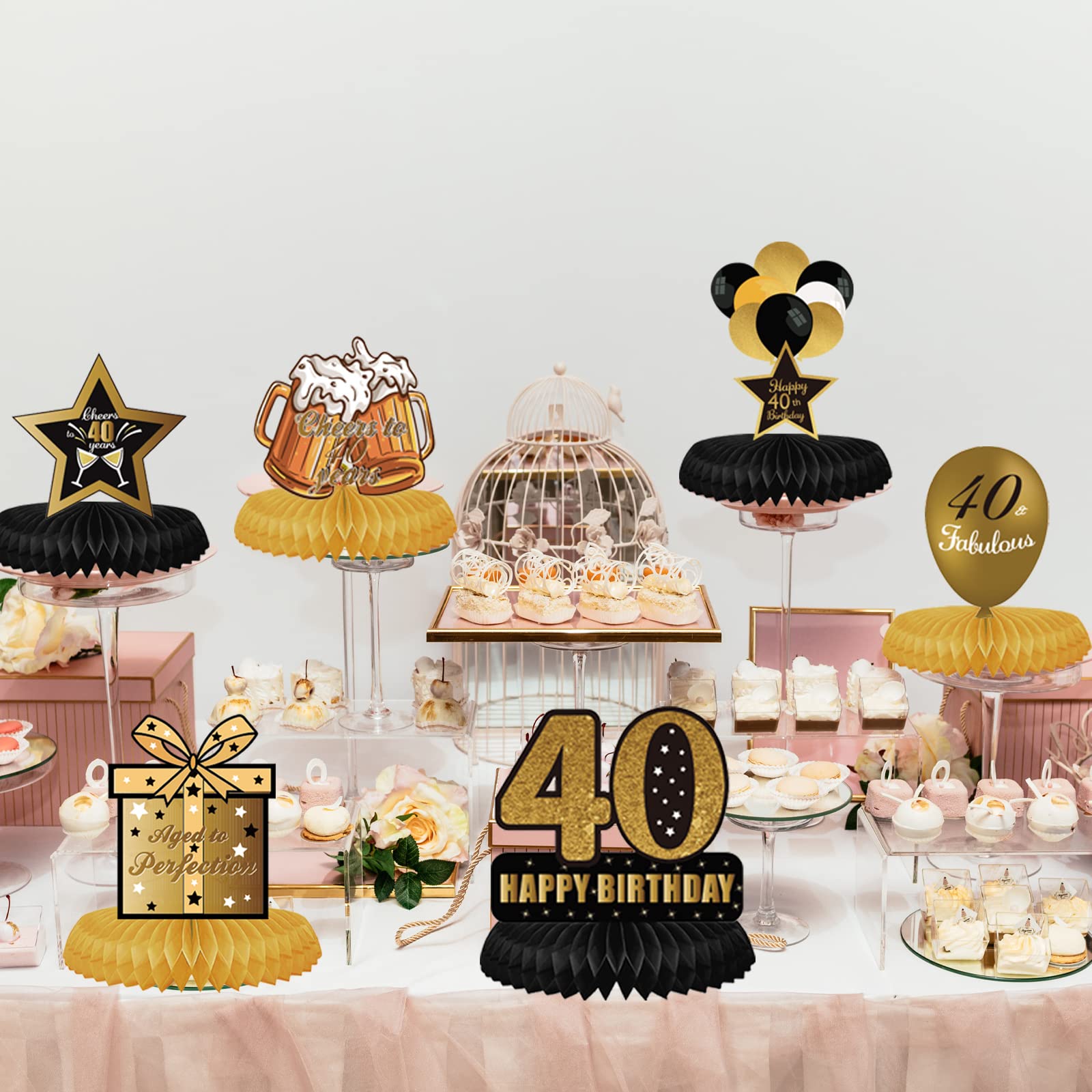 10 Décorations De Table En Nid D'abeille Pour 40 Ans - Or Rose, Design Festif Et Facile à Monter