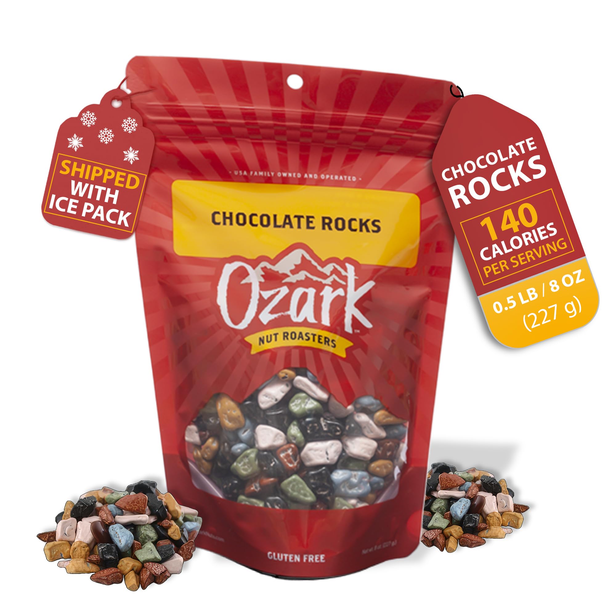 OZARK NUT ROASTERS, Chocolate Rocks, Coated-Choco Flavored Snacks, World-Class Gourmet Blended Chocolate Rocks, (8 oz) 1-Pack