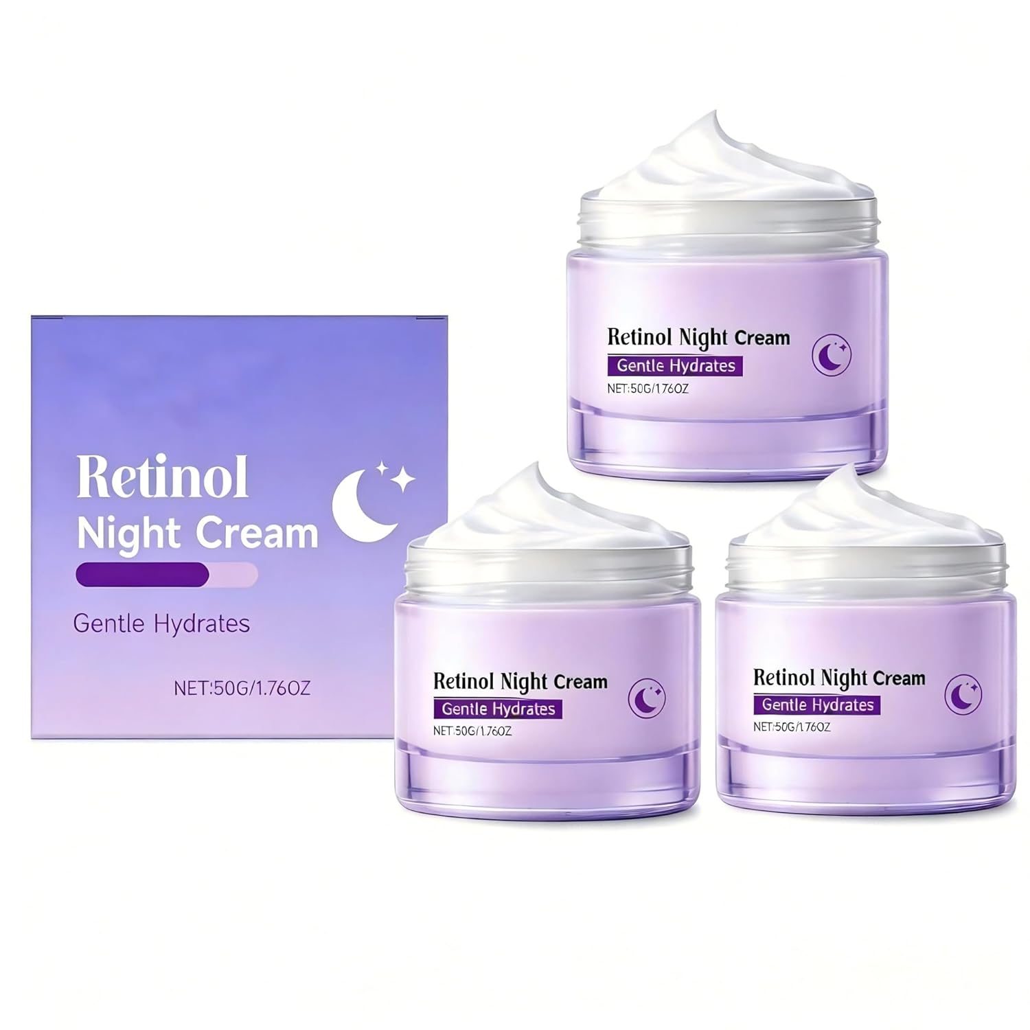 Retinol Night Cream Face Moisturizer Skin Renewing and Firming Hydrating Facial Lotion All Skin Types Glowing Smooth Skin Care 1.76 Oz