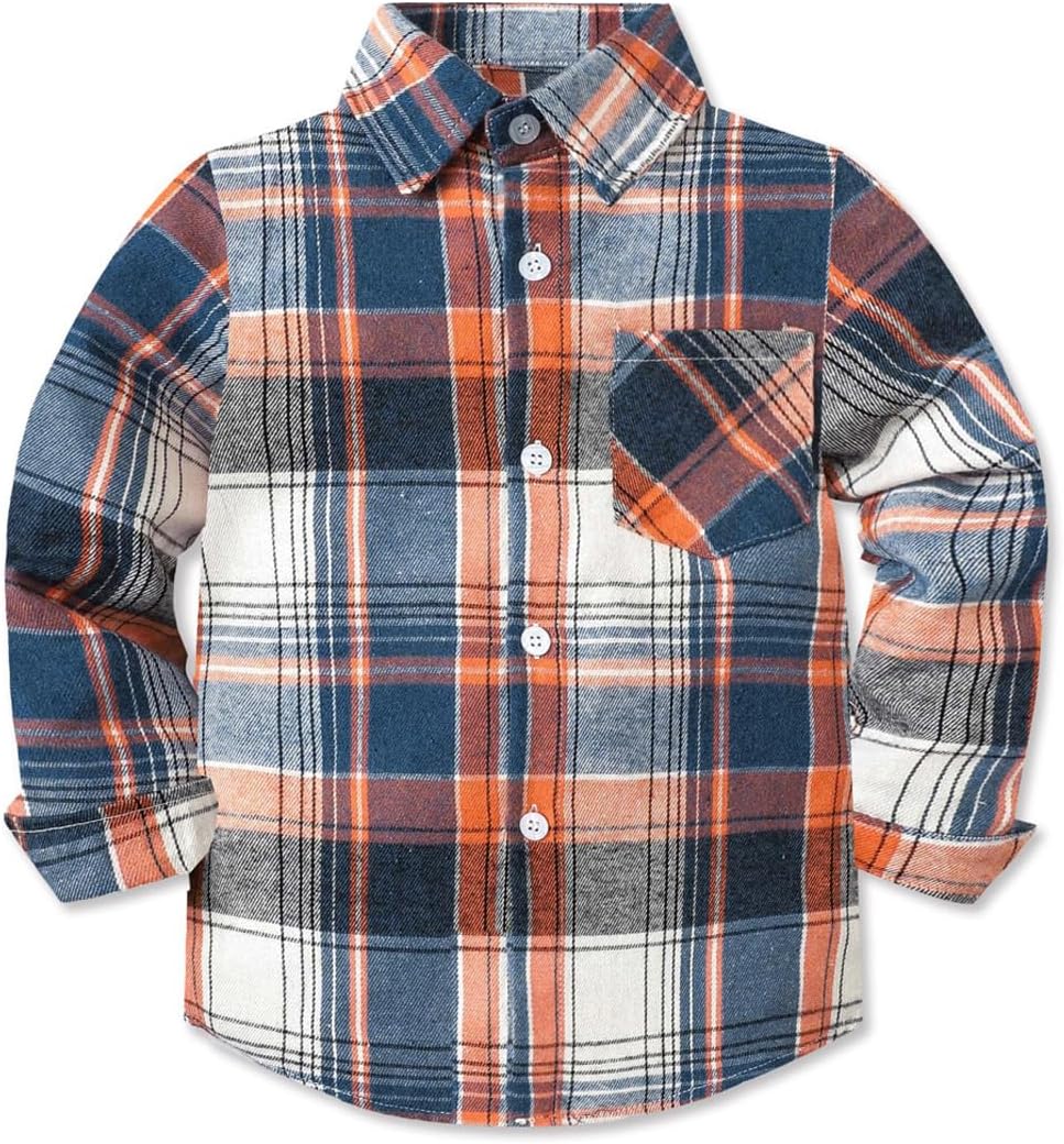 Cromoncent Boys Long Sleeve Flannel Plaid Shirt Button Down Shirts