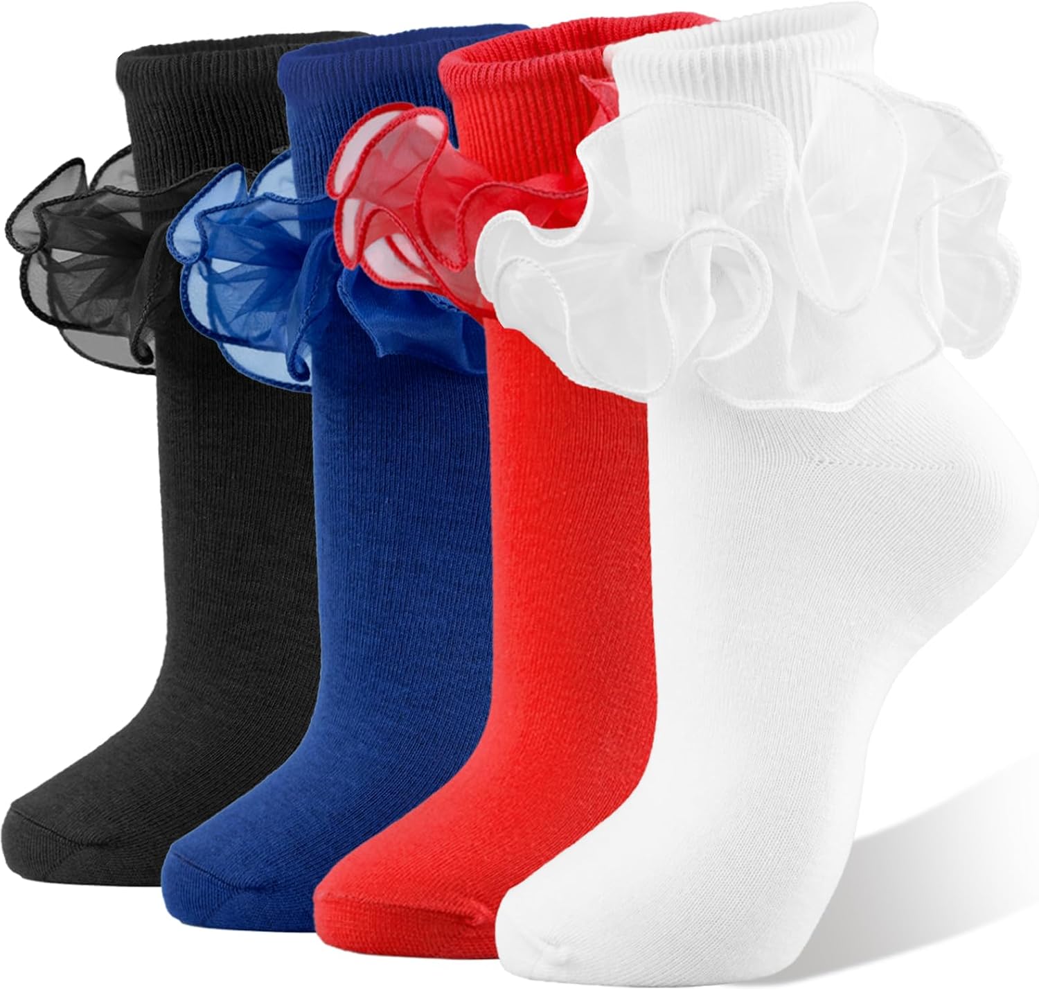NiceBaby Big Ruffle Socks Women, Cotton Comfort Ankle Ribbed Turn-Cuff Double Lace Cute Frilly Crew Socks
