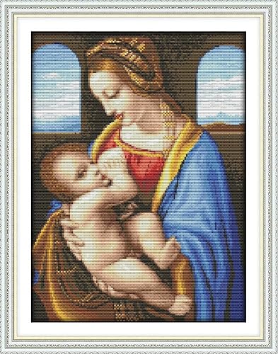 Miniatura 18 de YEESAM ART Madonna Litta by Leonardo da Vinci - Kits de punto de cruz estampados, cuadros famosos religiosos de la Virgen María y el Niño Jesús, 11