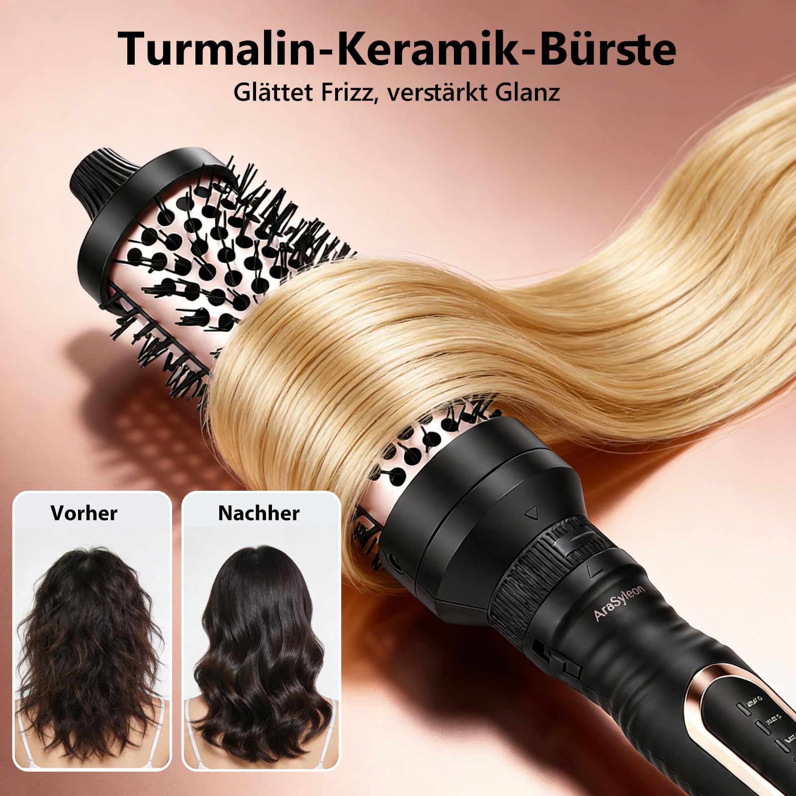 3-in-1 Ionen-Wärmebürste Set (32/38/45mm), Doppelspannung | Thermobürste Rundbürste mit 5 Temperatureinstellungen (150°C–230°C), inkl. Tasche und Hitzeschutzhandschuh