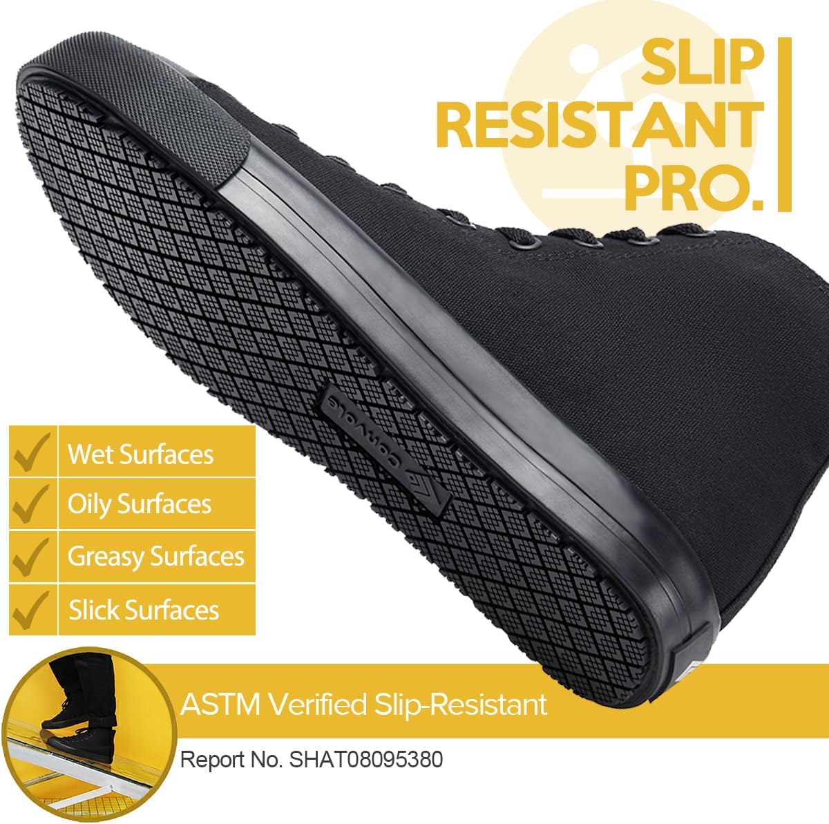 Non-Slip Work Shoes for Men & Women, Unisex Oil & Water Slip-Resistant Sneakers for Food Service, Black High Top Restaurant Server Boots, Comfortable Casual Stain Resistant Chef Kitchen Shoes - Image 3