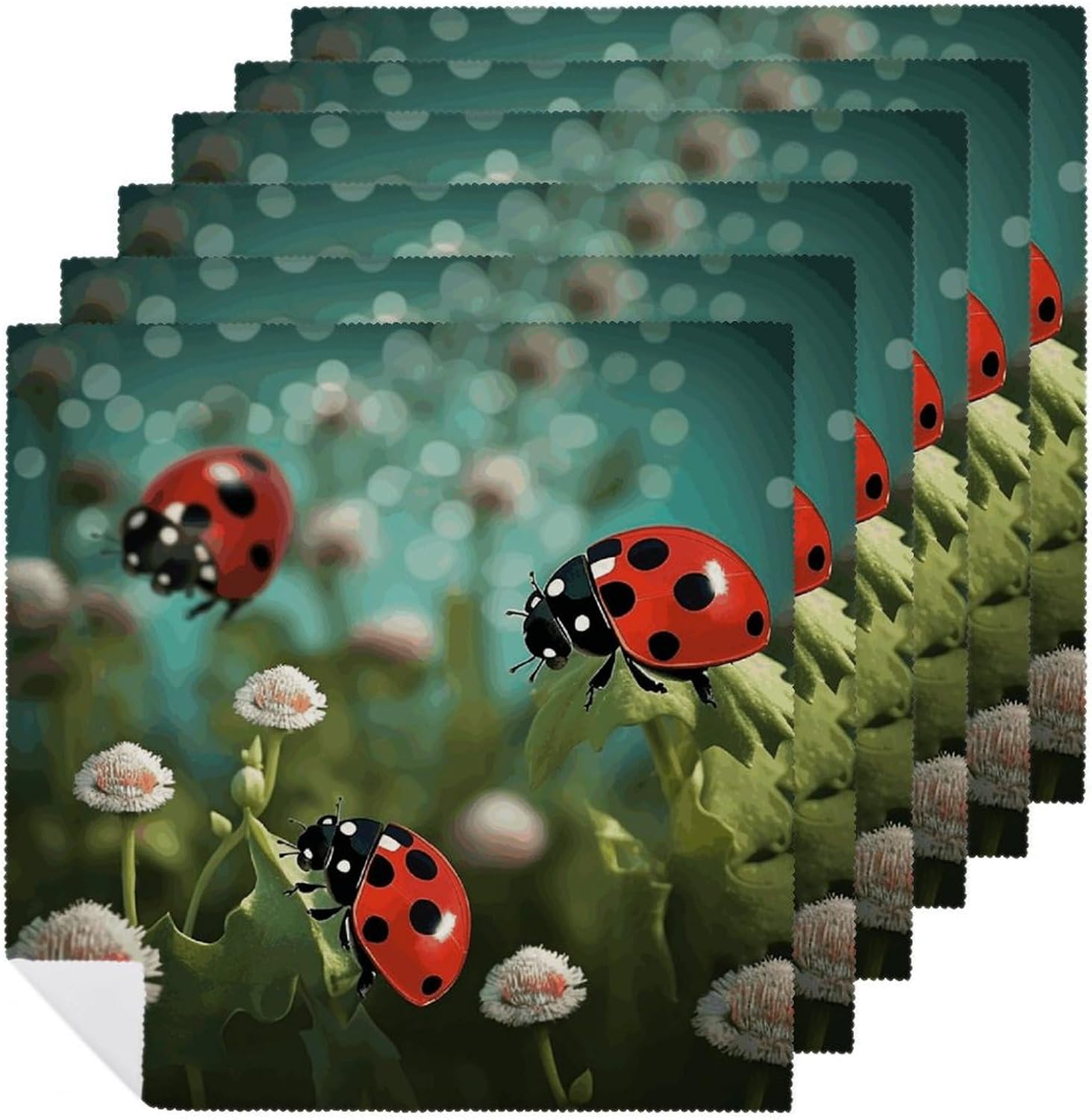 Cloth Napkins Absorbent Dinner Napkins Set of 6 PCS Washable Napkin Ladybug Landscape Decorative Cloth Napkin Table Accessories for Parties Weddings Cocktail