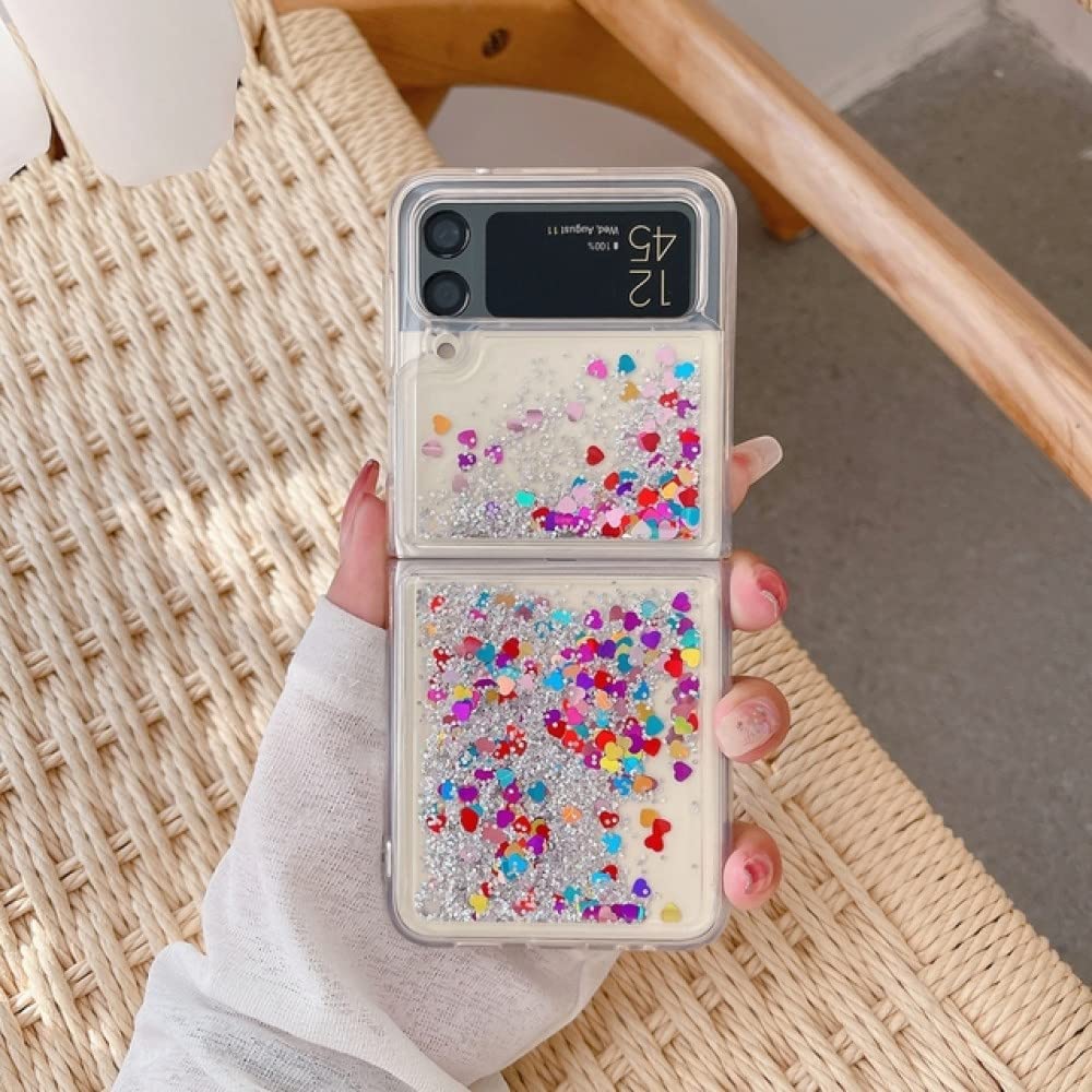 Bling Quicksand Funda para Samsung Galaxy Z Flip 5 4 3 2 1 Lindo Brillo Transparente Suave para Samsung Z Flip 3 4 Flip4 Funda, Plata Colorida, para Z Flip 1