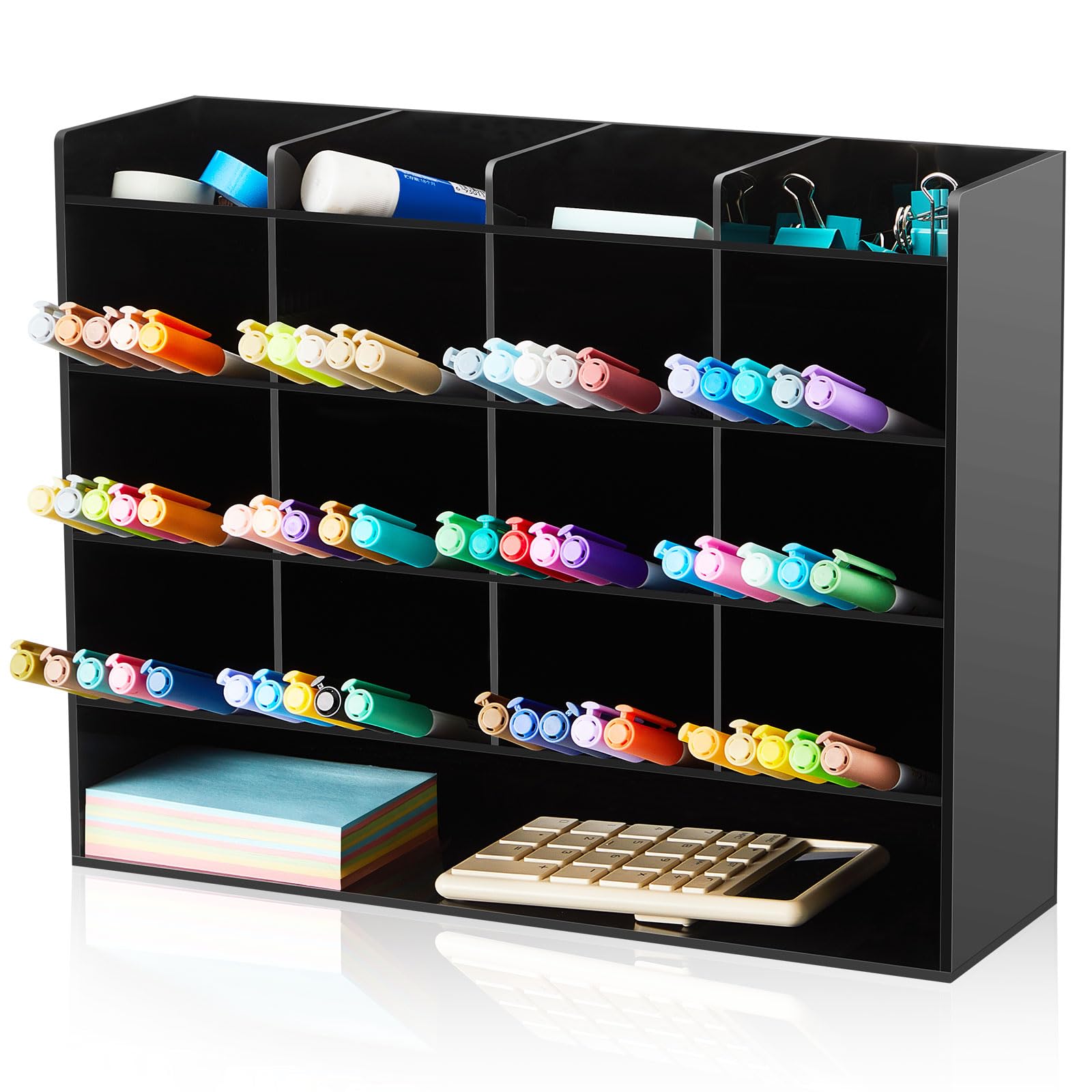 MotiMind Organizer per penne in acrilico verticale, espositore per oggetti artistici, scrivania da ufficio, cancelleria, matite (nero, 33 x 10 x 25 cm)