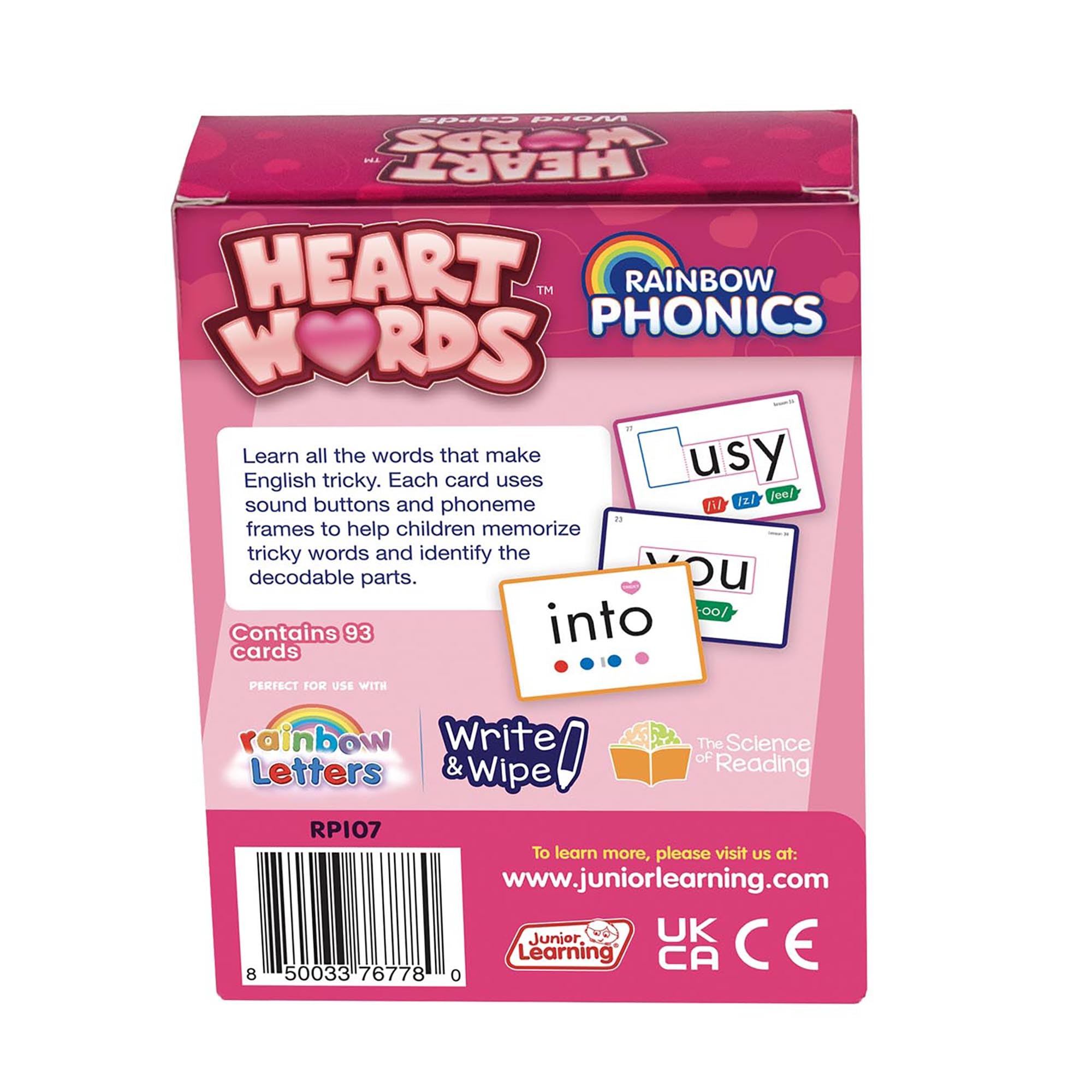 Junior Learning: Rainbow Phonics - Heart Words - 93 Word Cards, Flash Cards Use Visual Clues to Learn Core Words, Level Based Cards, Kids Ages 4+ - Image 2