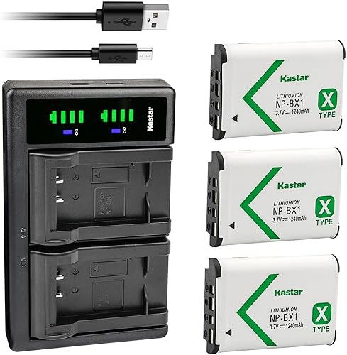 Kastar Paquete de 3 baterías NP-BX1 y cargador USB LTD2 de repuesto para cámara Sony Vlog ZV-1, Cyber-Shot DSC-H400, Cyber-Shot DSC-HX300,
