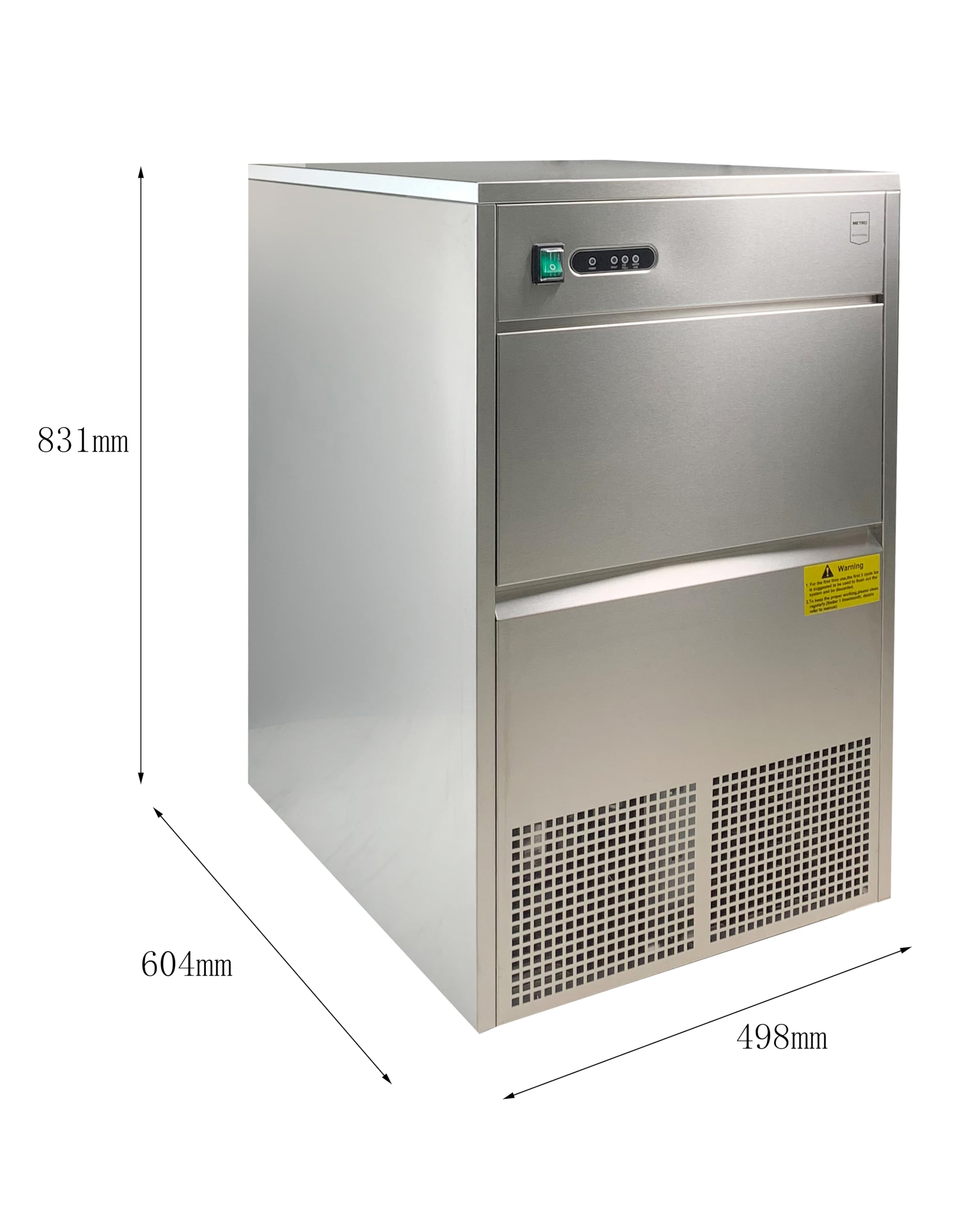 METRO Professional Macchina per cubetti di ghiaccio GIM1050B, acciaio inox, 260 W, 50 kg/24 h, cubetti a forma di proiettile, argento (60.4 x 49.8 x 83.1 cm)