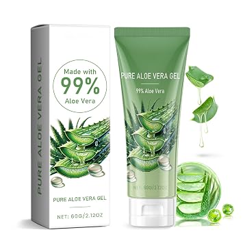 99% Organic Aloe Vera Gel- Natural Hydrating Pure Aloe Vera for Soothing Skincare After Sun Care- Calming Moisturizer - Moisturizing Aloe Gel for Skin, Face, Sensitive Skin - 2.12 Oz
