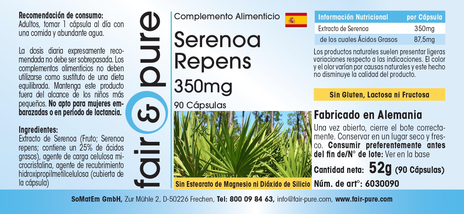 Fair & Pure® - Saw Palmetto in capsule - Estratto di Serenoa repens 350mg con Beta-sitosterolo - 90 Capsule