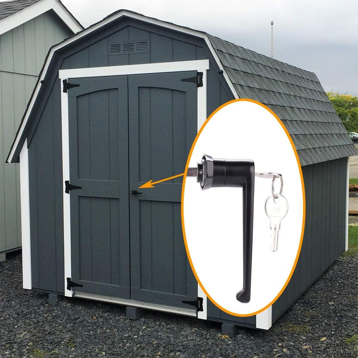 4½" Shed Door Lock L-Handle Lock kit Keyed Alike Keys and Screws, 4-1/2" Stem Barn Playhouse & Chicken Coop Door Lock with 16 Keys (4 Kits)