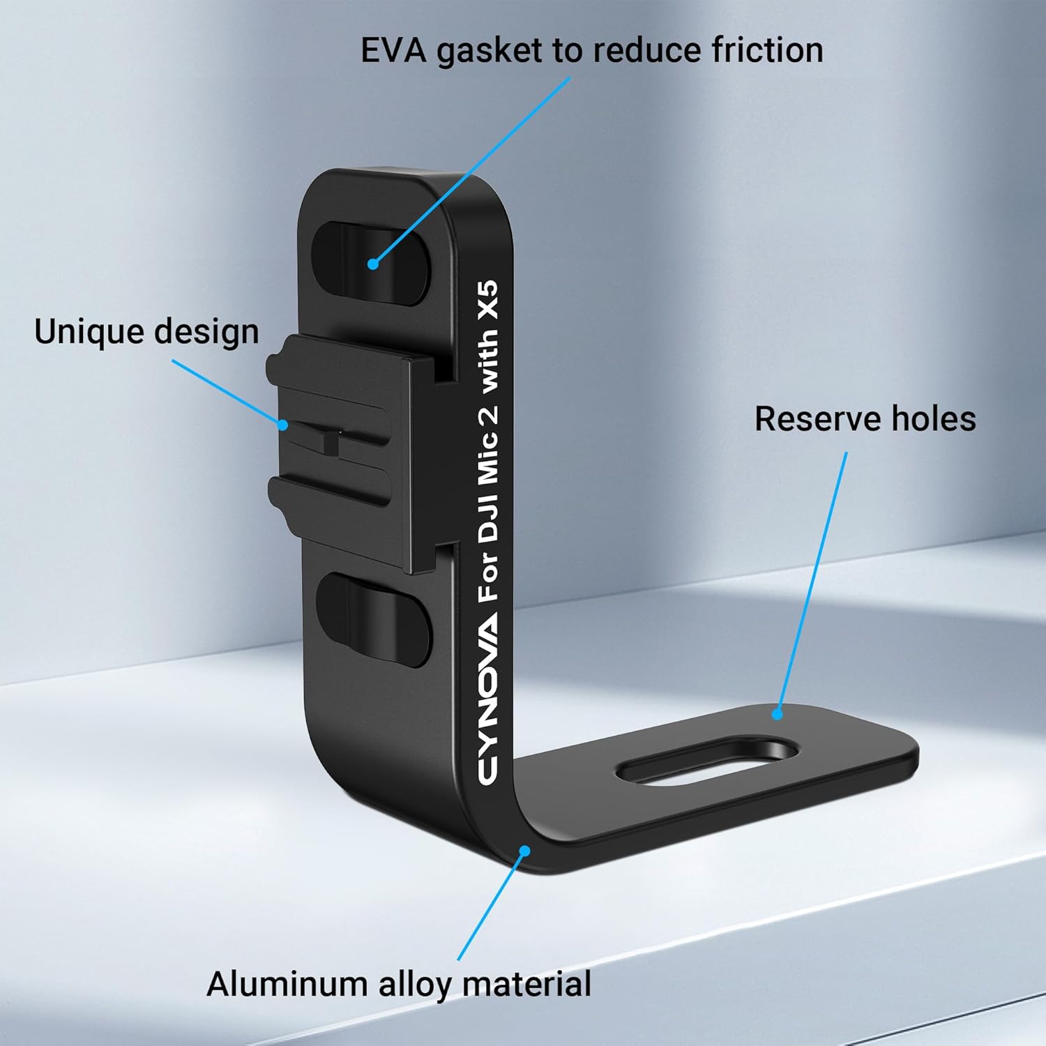 CYNOVA Insta 360 X5 Cold Shoe Mount, Invisible Mic Bracket for Insta360 X5 Accessories, Designed Specifically for DJI Mic 2(with 3.5mm Audio Cable and Fixed Velcro) - Image 5