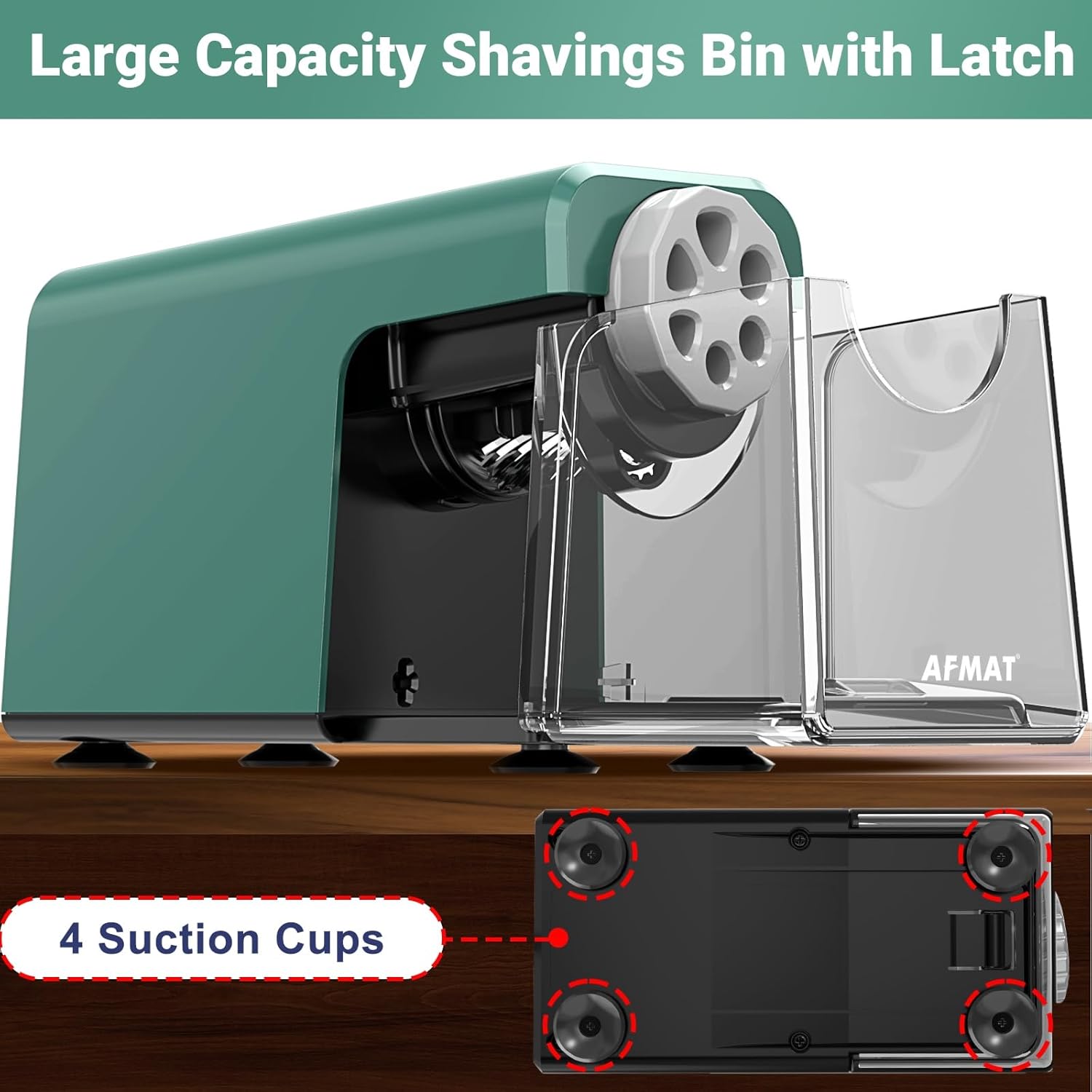 AFMAT 6-Hole Pencil Sharpener for Classroom, Cordless & Rechargeable, Heavy Duty Electric Pencil Sharpener for 6-11mm Colored Pencils, Auto Stop, Super Fast, 10,000+ Sharpenings, Battery Powered, PSD1