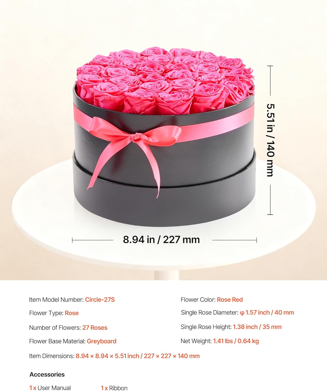 VEVOR Forever Flowers, 27 Preserved Roses in a Box, Eternal Flowers Immortal Bouquet Birthday Present for Delivery Prime Women Her Wife Mothers, Anniversary, Valentine's Day,Christmas, Rose Red - Image 7