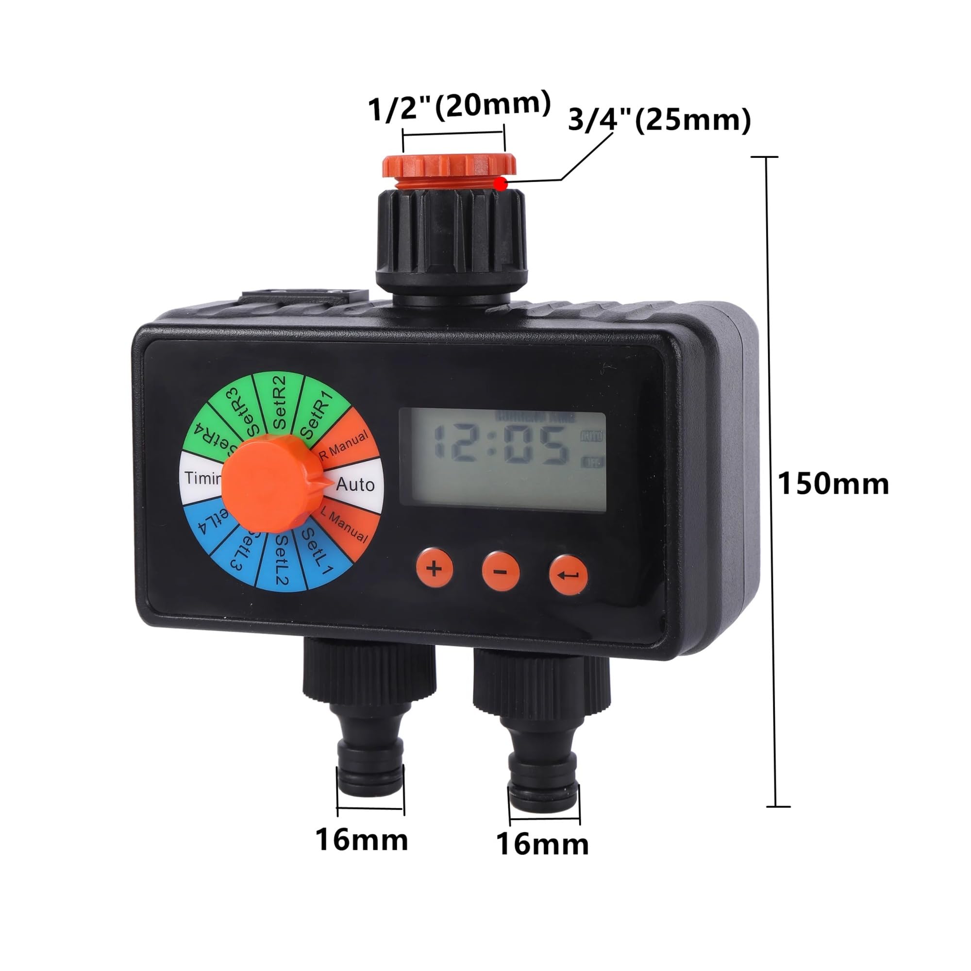 NURII Temporizzatore for irrigazione con Uscita a 2 Vie con sensore Pioggia, Controller for irrigazione Automatica Temporizzatore elettronico Digitale for irrigazione da Giardino