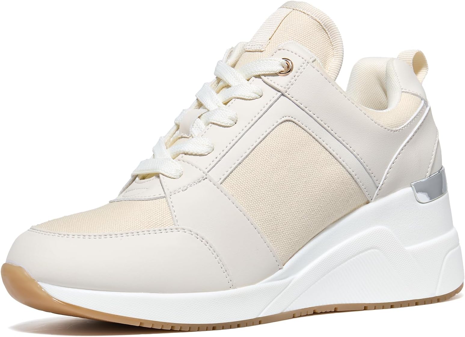 High Heeled Wedge Trainers for Women - Ladies Breathable Trainers Lace-up Walking Shoes