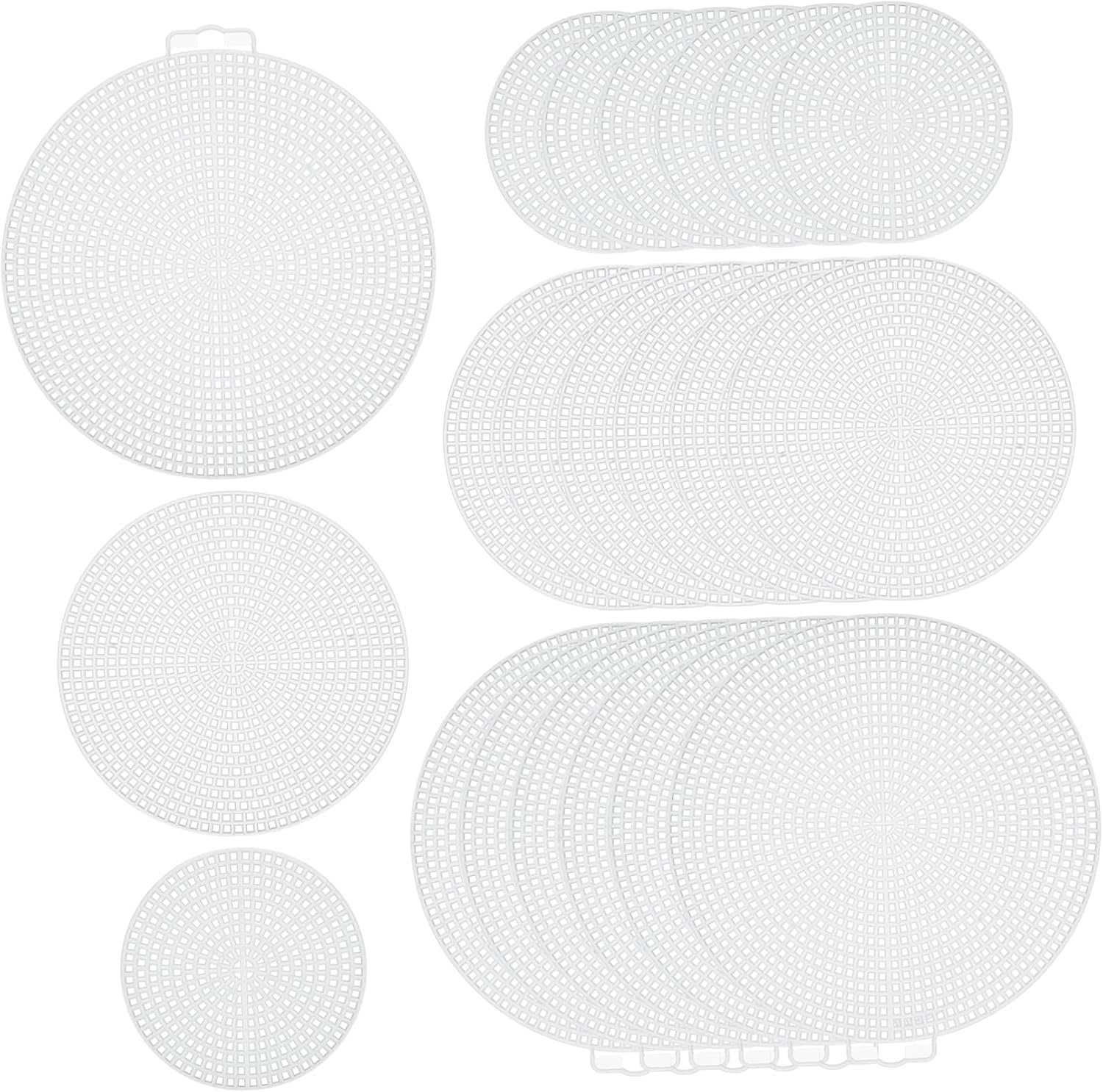 GLSTOY 30pcs Plastic Canvas Mesh Sheets for Cross Stitch Embroidery and Crafting Wear-Resistant Smooth Surface Multi-Sized Round Shapes for DIY Projects