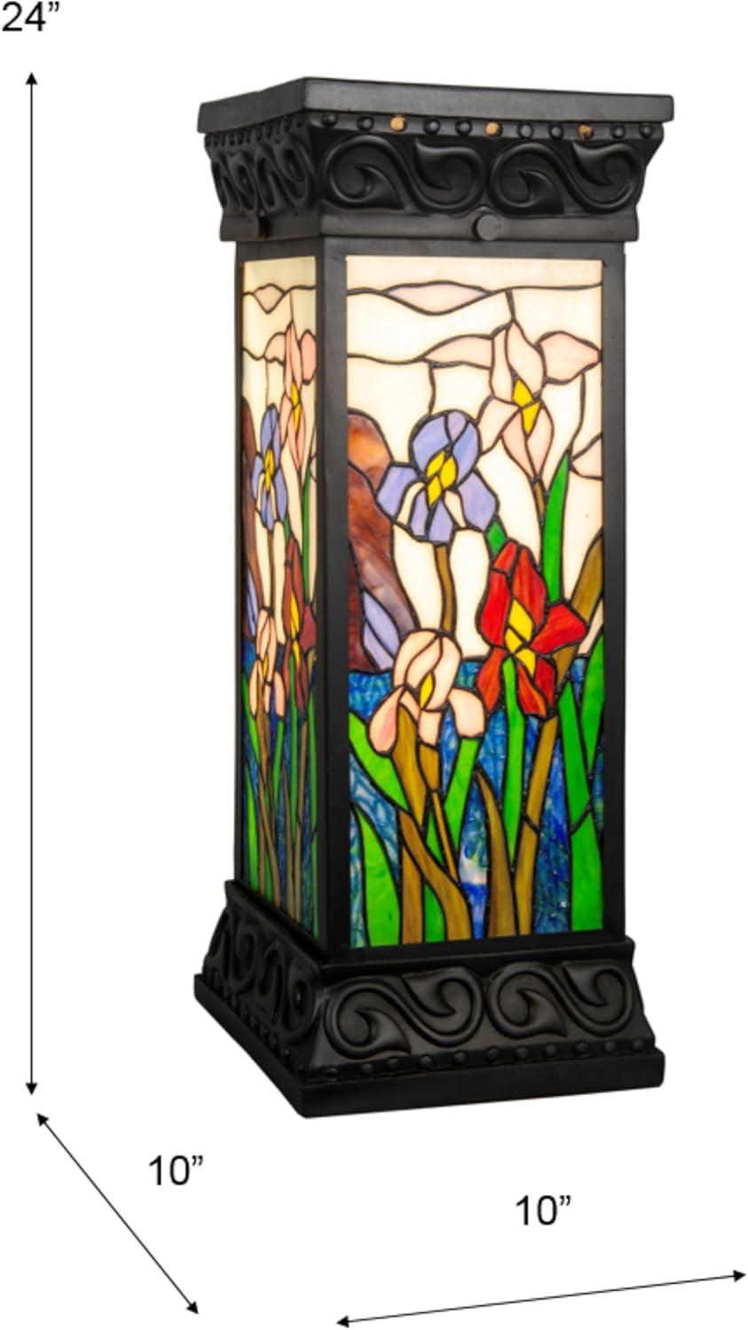 Dale Tiffany TA21166LED Iris Traditional Tiffany Style Pedestal 24" Tall Antique Bronze Finish LED Floor Lamp Handcrafted Art Glass Column for Home Décor