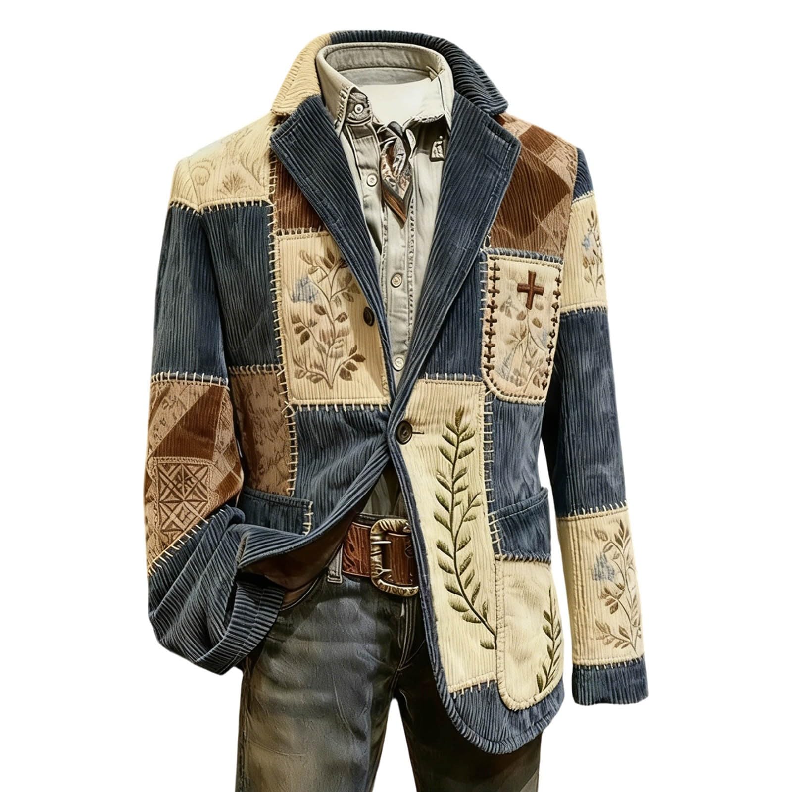 Blazer Hombre Chaqueta Americana Traje Estampado Geométrico Retro Western Casual Elegante con Solapa para Fiesta Ocio