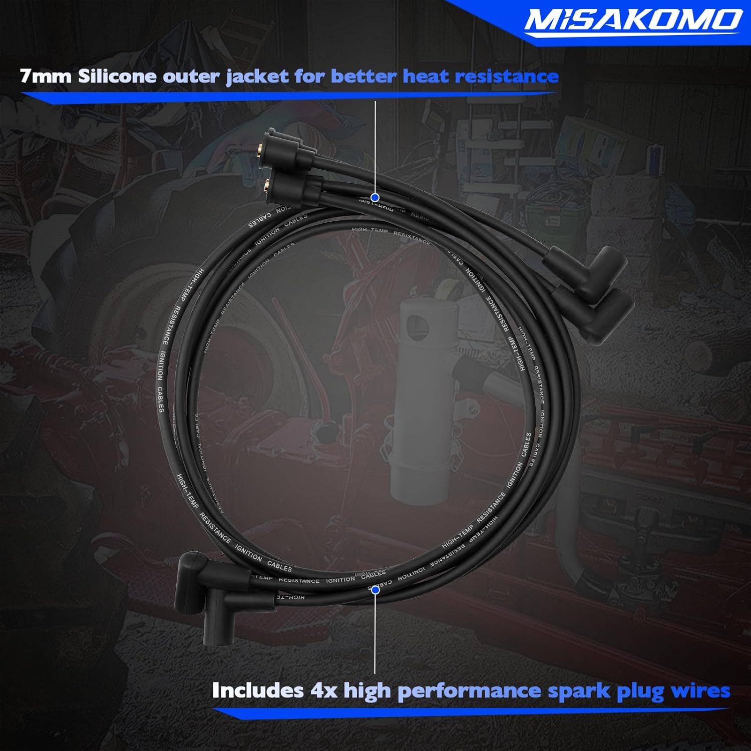 9N12287B 4 Cylinder Spark Plug Wire Set, Front Mount Distributors Compatible with Ford 2N 8N 9N Tractor, New.Holland, Replaces 9N12259A, 9N12259B, 9N12287A