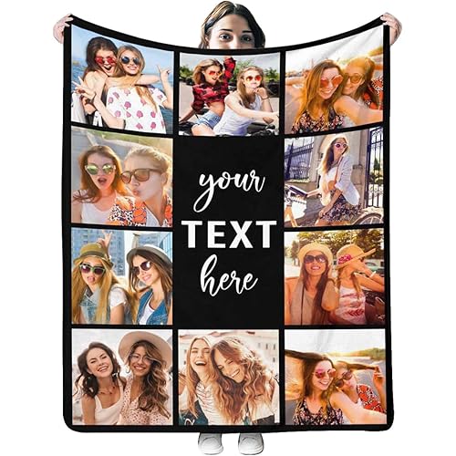 Custom Best Friends Blanket for Women Personalized Blanket with Photos Text Customized 10 Picture Collages Throw Blanket for Family Adult Kids Couple Birthday Christmas Memorial Gift