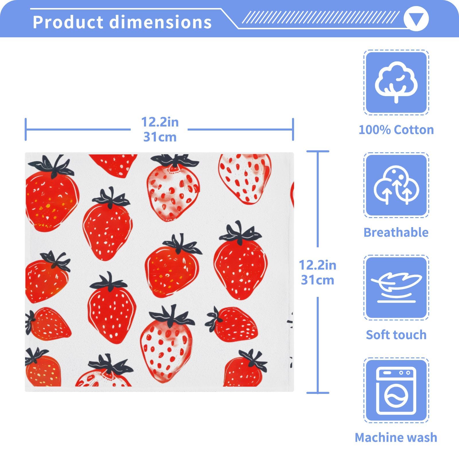 ALAZA Wash Cloth Set 100% Cotton Fingertip Towels Face Cloths Sets Strawberry Red Korean Highly Absorbent Soft Feel Set of 2