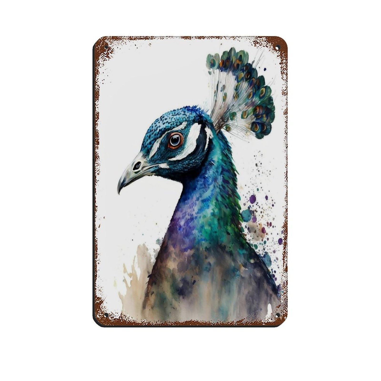 Lxwnze 20L X 30W Cm Watercolor Peacock, Art Poster Tin Sign Vintage Metal Pub Club Cafe Bar Home Wall Art Decoration Poster Retro 8X12inch(20X30cm)