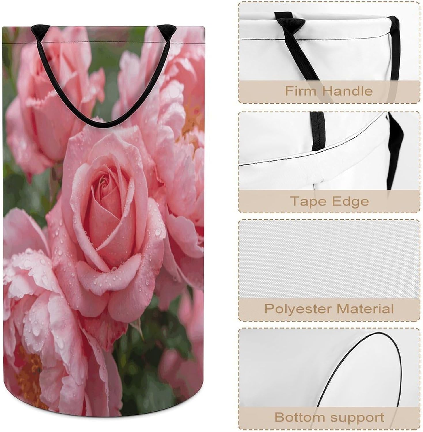 Flowers Pink Laundry Hamper 86L Waterproof Collapsible Clothes Basket with Double Handles Freestanding Foldable Laundry Basket Large Clothes Hamper for Bathroom