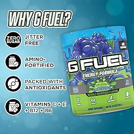 G Fuel Chug Rug Energy Drink Powder, Pre Workout Caffeine Mix for Gaming, Sugar Free Focus Amino, Vitamin + Antioxidants, 10.44oz (Sour Blue Raspberry, 40 Servings)