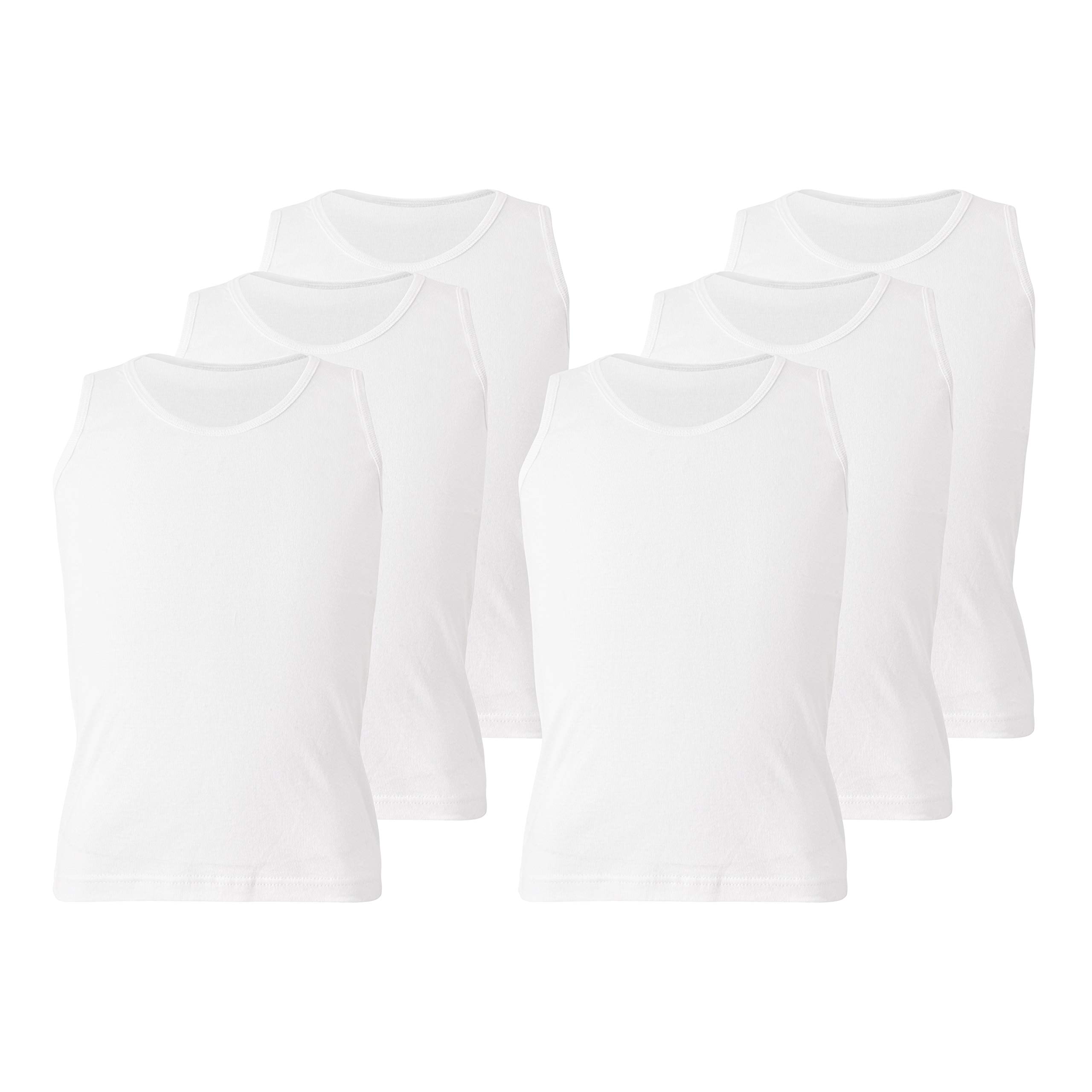 Panzy6 Pack Mens 100% Cotton Single Jersey White Sleeveless Vests S-2XL