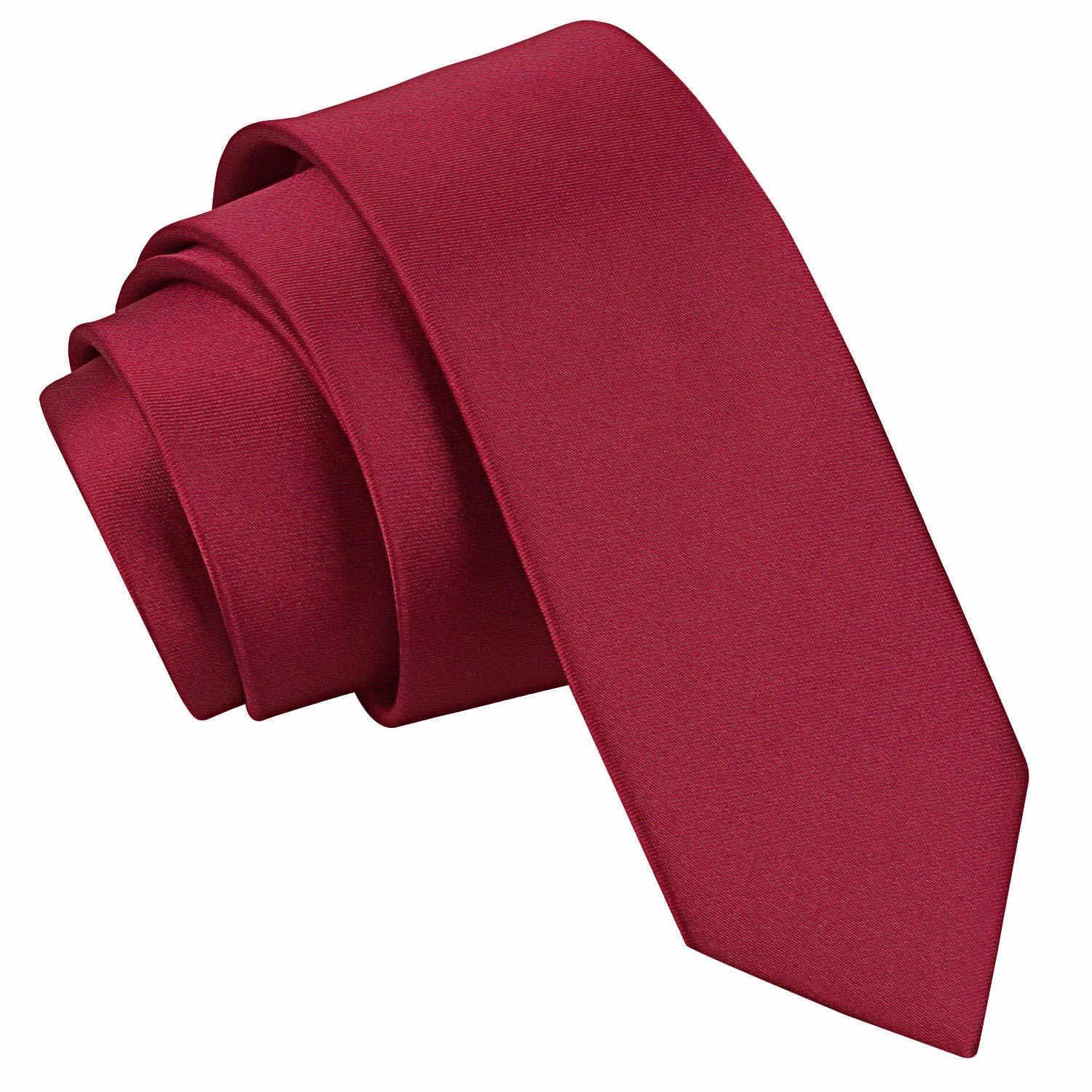 DQT Mens Plain Satin Tie - 5cm Skinny Width Necktie - Wedding, Business & Formal - Burgundy