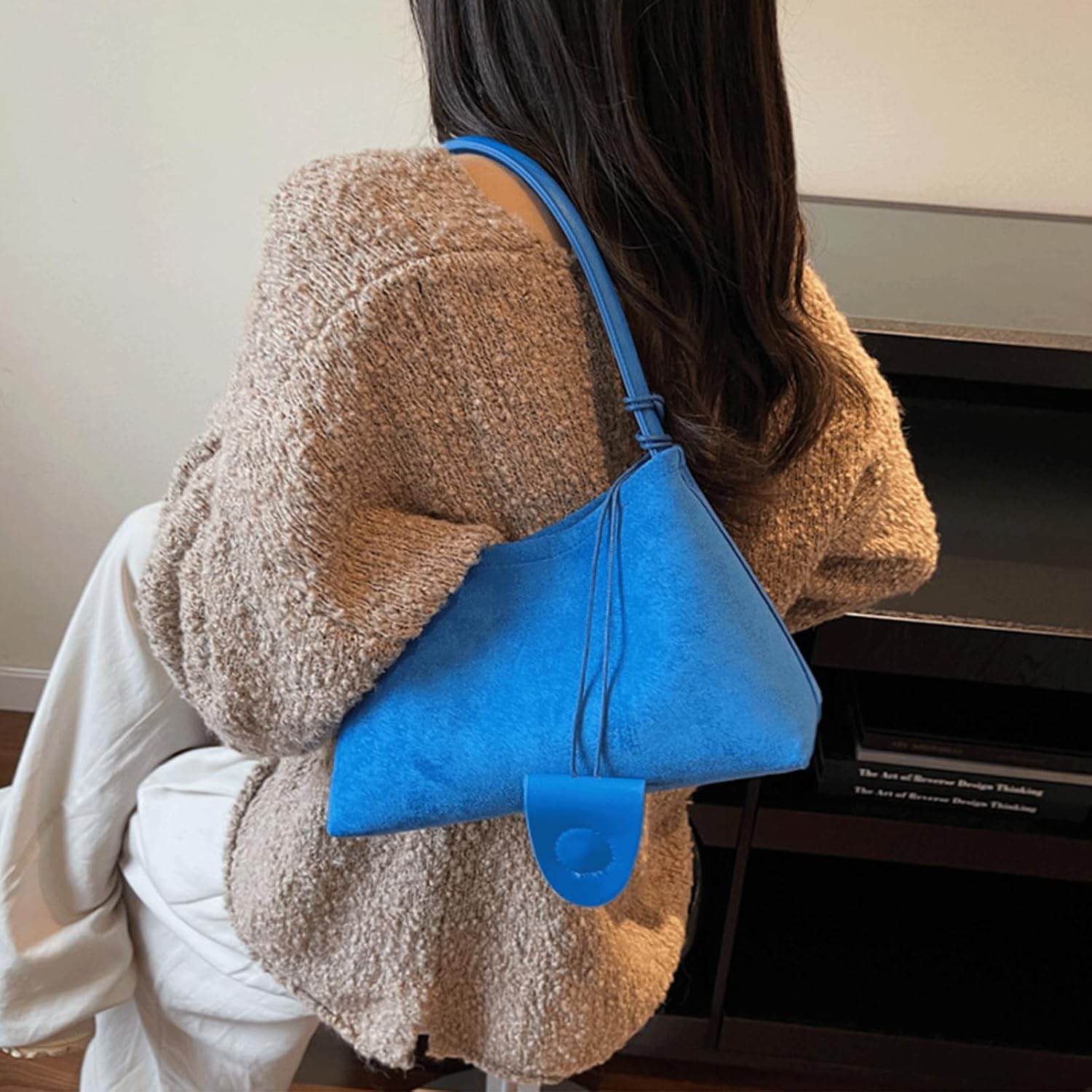 Suede Bag Retro Underarm Shoulder Bag with Charm Small Top Handle Handbag Gifts City Bags for Women Daily Use