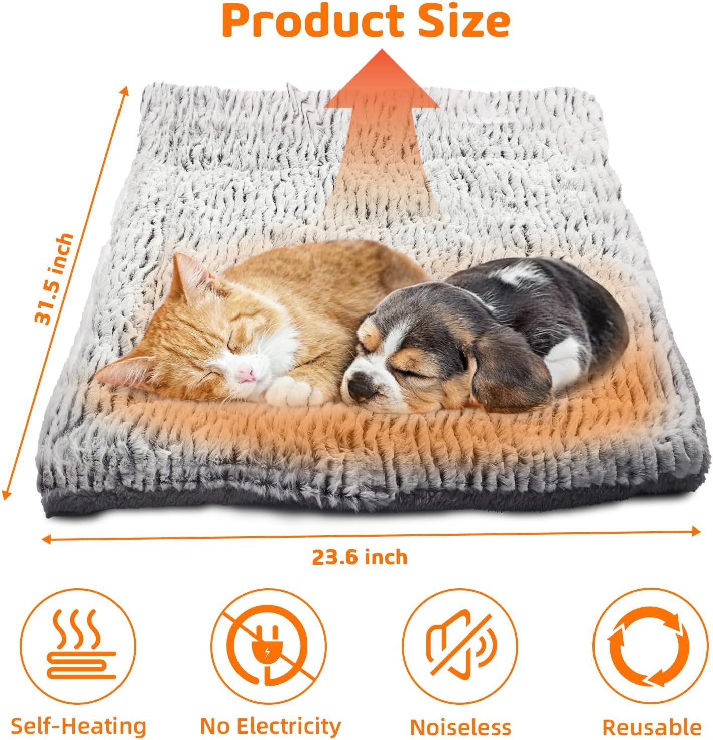 Self Warming Cat Bed, 31.5" x 23.6" Ultra Soft Self Heating Cat Pad, Reflects Body Heat, Washable, Thermal Non Electric Heating Mat, for Indoor Outdoor Cats, Small Dogs