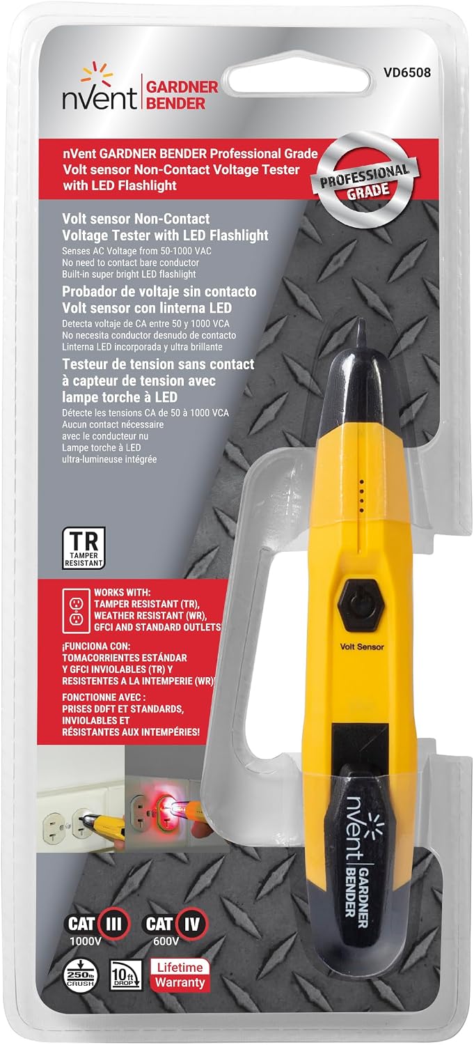 Sperry Instruments VD6508 Detector with Flashlight,cETLus Listed Lifetime, Warranty, 1, 5 Clams/Master Non-Contact Voltage Tester, Yellow