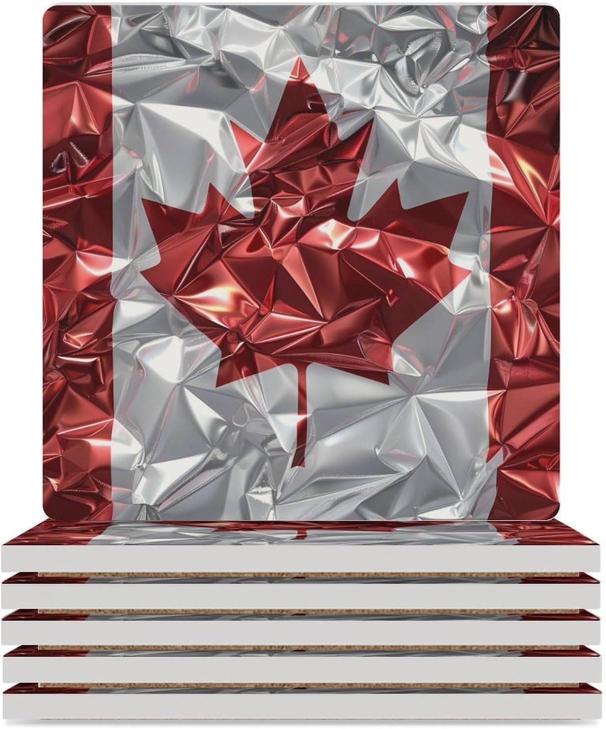 Canada Flag Funny Ceramic Coasters for Drink Absorbent Cup Holders Tabletop Protection