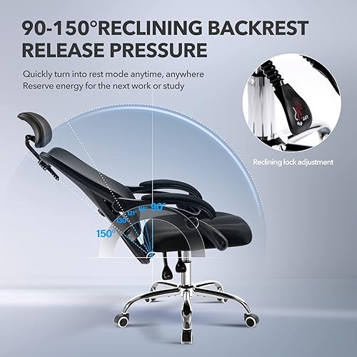 Miniatura 8 de ACCHAR Silla de oficina ergonómica, silla de malla reclinable, silla de escritorio para computadora, silla giratoria con reposabrazos acolchados,