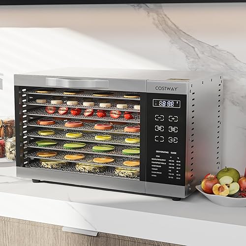 Miniatura 8 de COSTWAY Deshidratador de alimentos, con 8 bandejas de malla desmontables, control de temperatura de 85 F a 160 F y temporizador de 24 horas,