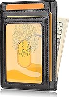 Vista 2 de Buffway - Billetera delgada minimalista de cuero con protección RFID para hombre y mujer, negro (Alaska Black)
