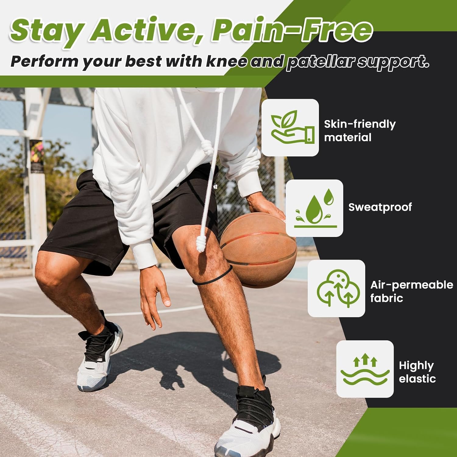 4PCS Patellar Tendon Knee Strap Knee Band for Knee Pain Relief Patella Band for Basketball Running Sports Breathable Patellar Tendon Support Strap (Black + White)