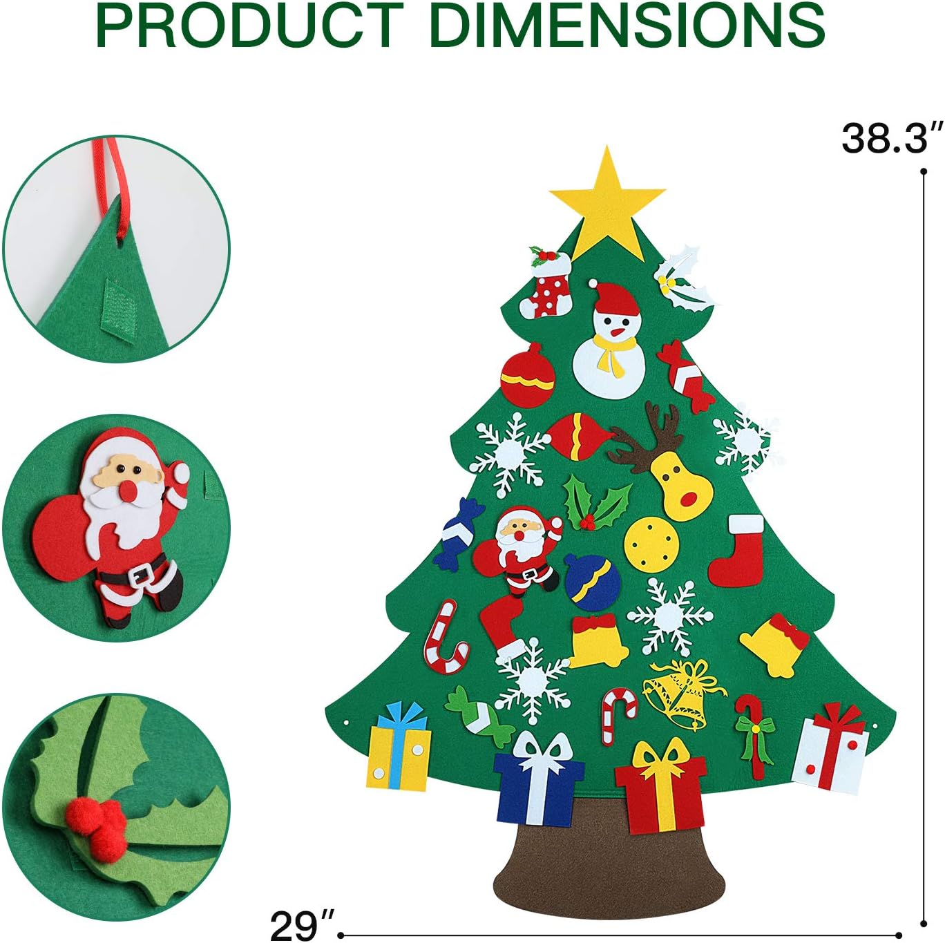 SHareconn 3ft DIY Felt Christmas Tree Set with 30 PCS Detachable Ornaments for Kids, Wall Hanging Xmas Tree Decorations for Toddlers, Great Party Supplies