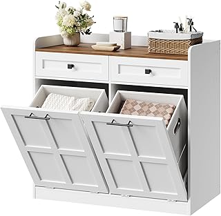HOOBRO Double Laundry Hamper Cabinet, 25 Gallon Farmhouse Laundry Cabine...