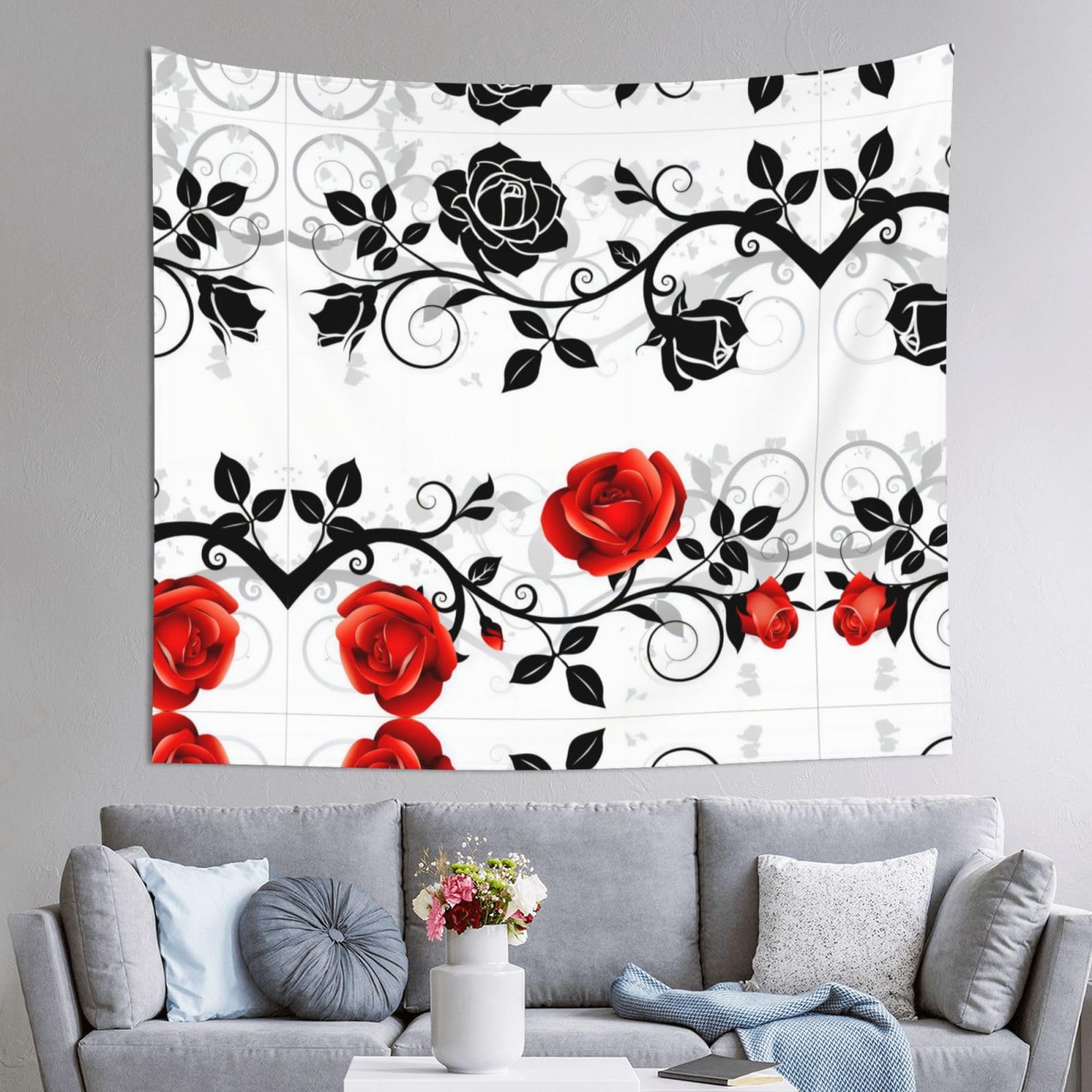 HLSBSSL 60x51in Floral Rose Ivy with Leaves Spring Printed Tapestry Tablecloth for Dormitory and Picnic Rooms - Multifunctional Fabric Hanging