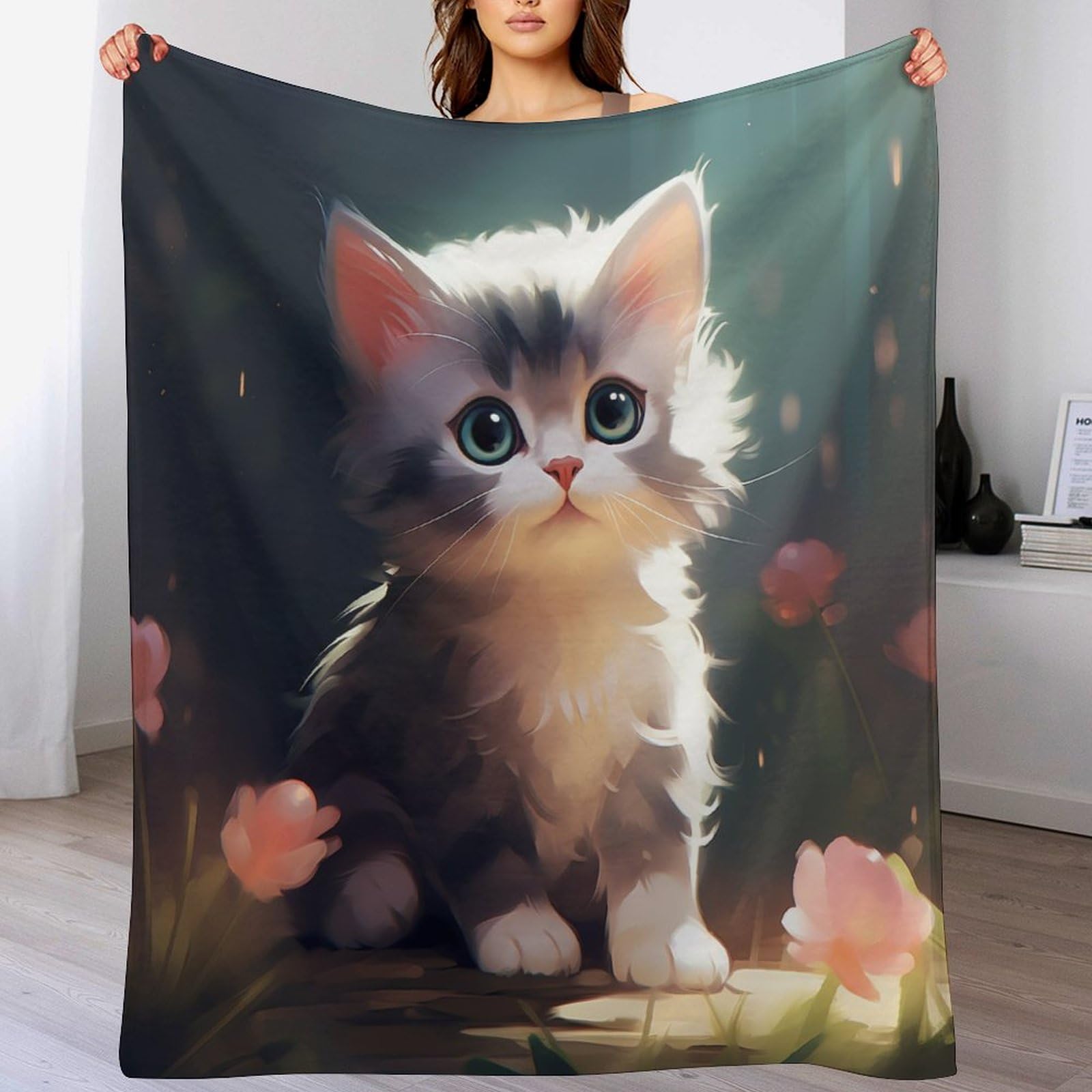 Couverture polaire chat mignon pour soirées cocooning sur le canapé 140x180cm