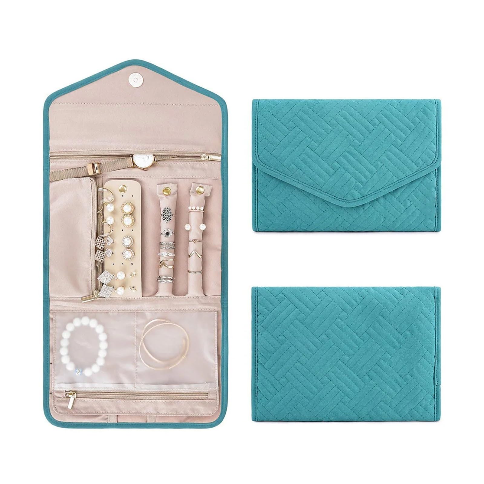 HUWOYG Travel Portable Jewelry Organizer Foldable Case For Bracelet Ring Necklaces Earring Storage Bag Bags For Rings Necklace(Color2)