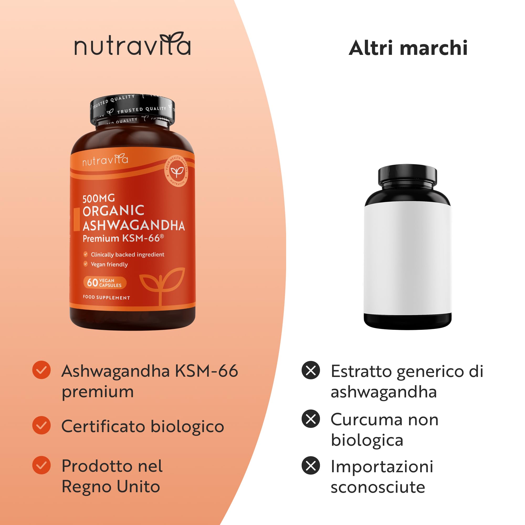 Nutravita Ashwagandha Bio 500mg - 60 Capsule Vegane - Integratore Ashwagandha KSM-66 Pura - Bio Certificata Ashwaganda - Withania Somnifera (Ginseng Indiano) - Capsule di Ashwaganda Polvere Estratta