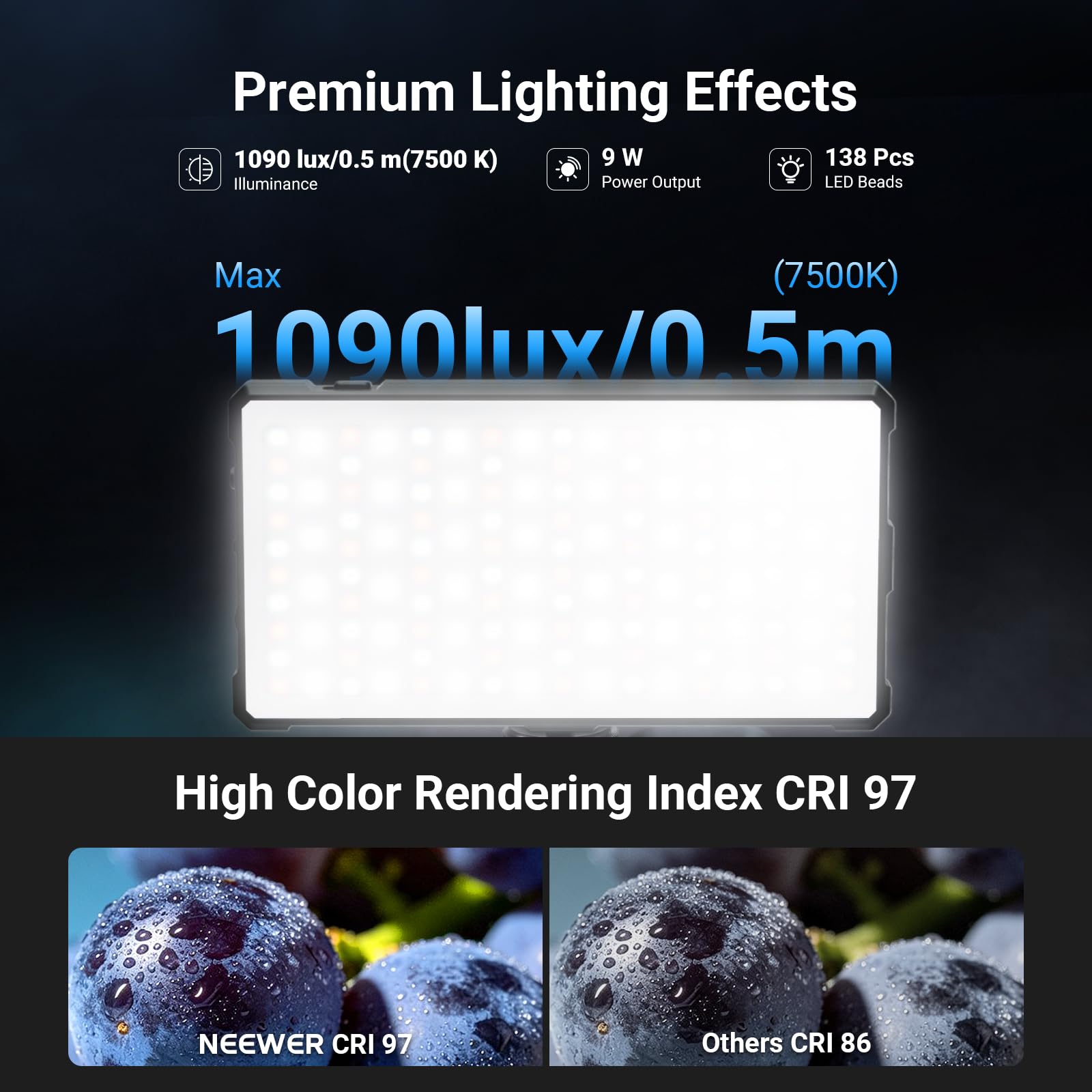 NEEWER Basics Luz Video RGB Foco Cámara, 9W 2700K-7500K Portátil Colores RGB Completos, 17 Escenas CRI97 4000mAh Recargable Panel LED Metal para Cámaras DSLR Trípode Grabación Video Streaming, SL90C